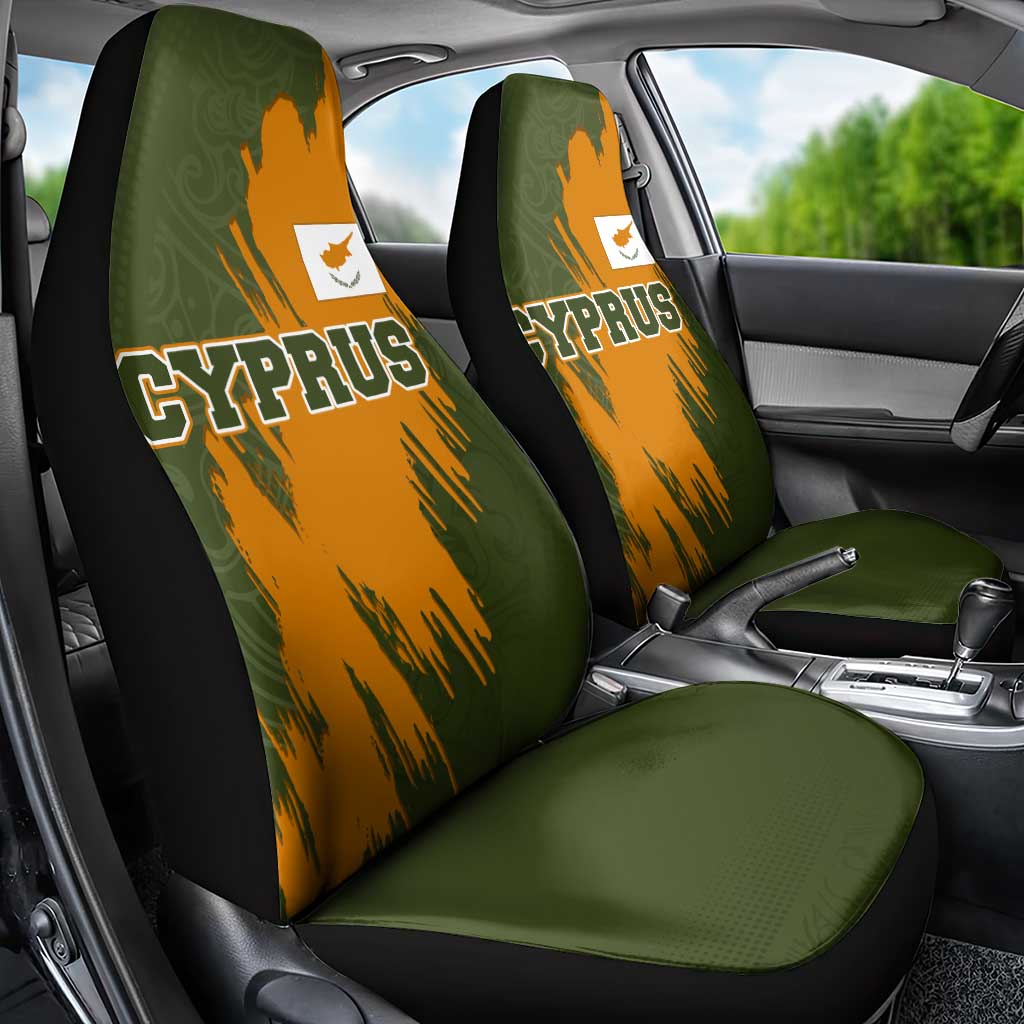 Cyprus Car Seat Cover with Green Orange Brushstroke Design and National Emblem - Wonder Print Shop