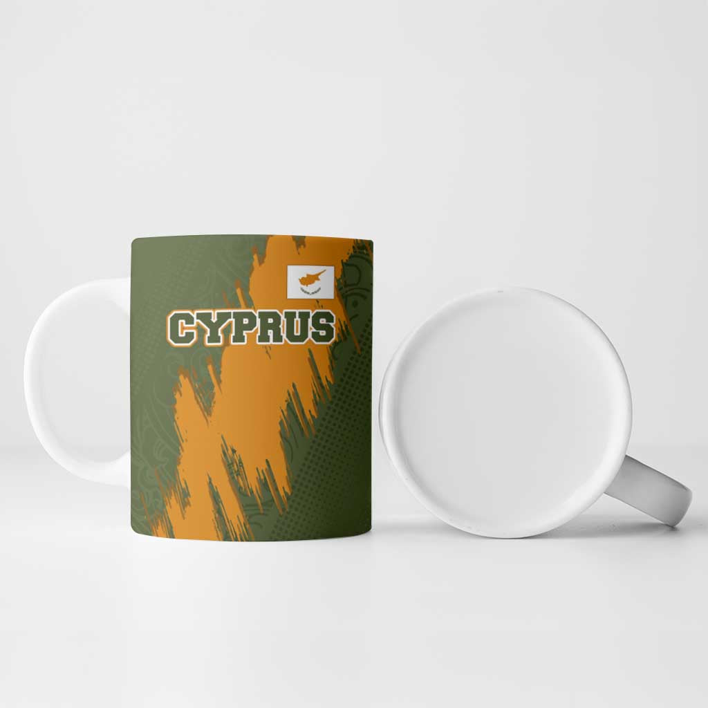 Cyprus Ceramic Mug with Green Orange Brushstroke Design and National Emblem - Wonder Print Shop