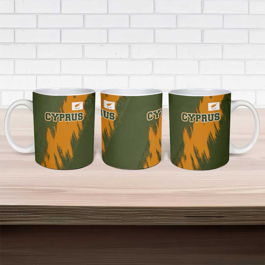 Cyprus Ceramic Mug with Green Orange Brushstroke Design and National Emblem - Wonder Print Shop