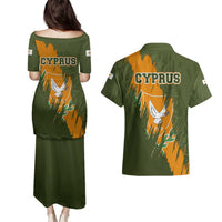 Cyprus Couples Matching Puletasi and Hawaiian Shirt with Green Orange Brushstroke Design and National Emblem - Wonder Print Shop