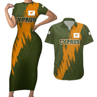 Cyprus Couples Matching Short Sleeve Bodycon Dress and Hawaiian Shirt with Green Orange Brushstroke Design and National Emblem - Wonder Print Shop