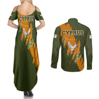 Cyprus Couples Matching Summer Maxi Dress and Long Sleeve Button Shirt with Green Orange Brushstroke Design and National Emblem - Wonder Print Shop