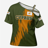 Cyprus Cross Shoulder Shirt with Green Orange Brushstroke Design and National Emblem - Wonder Print Shop