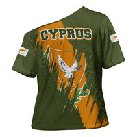 Cyprus Cross Shoulder Shirt with Green Orange Brushstroke Design and National Emblem - Wonder Print Shop