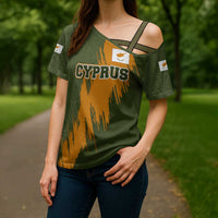 Cyprus Cross Shoulder Shirt with Green Orange Brushstroke Design and National Emblem - Wonder Print Shop