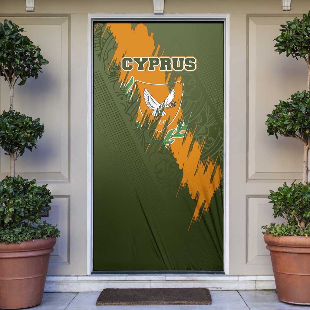 Cyprus Door Cover with Green Orange Brushstroke Design and National Emblem - Wonder Print Shop