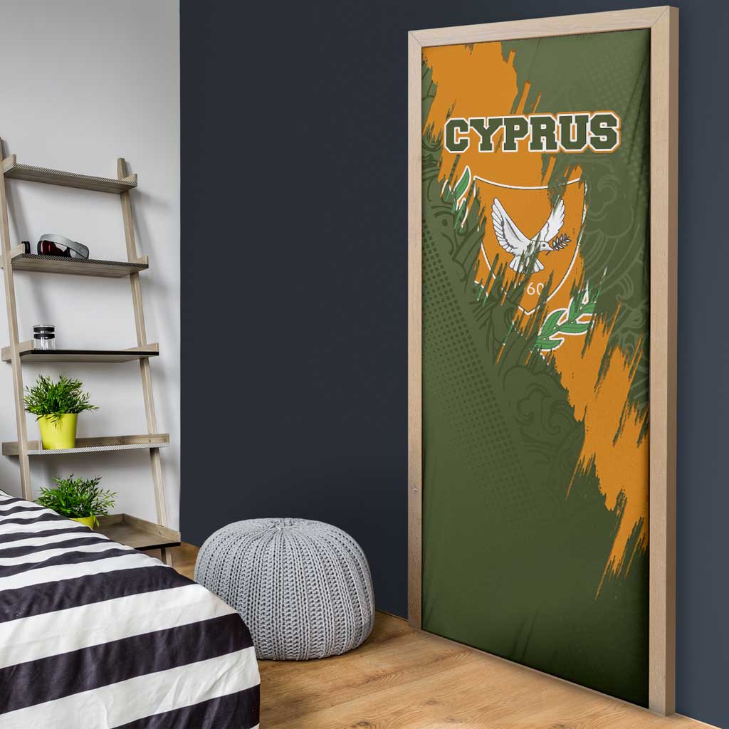 Cyprus Door Cover with Green Orange Brushstroke Design and National Emblem - Wonder Print Shop