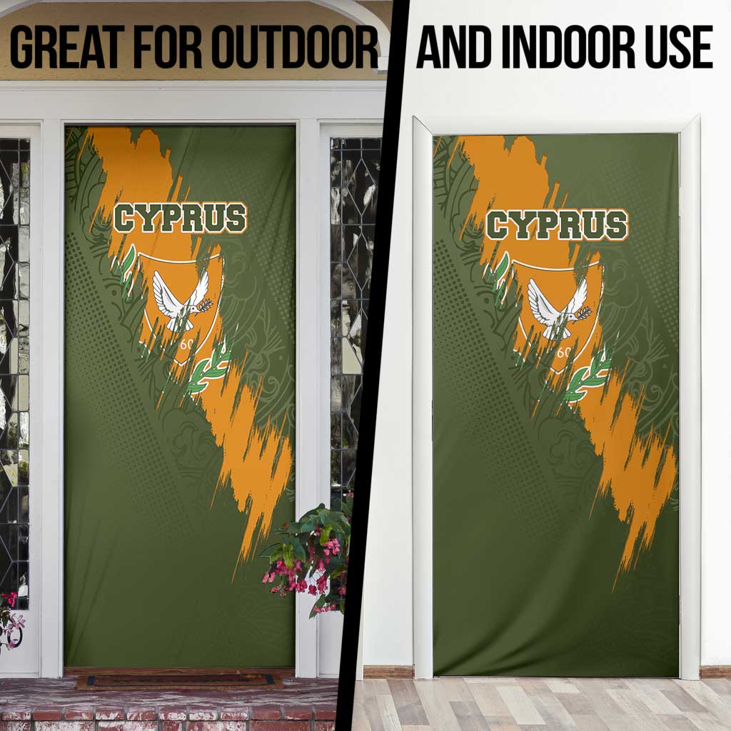 Cyprus Door Cover with Green Orange Brushstroke Design and National Emblem - Wonder Print Shop