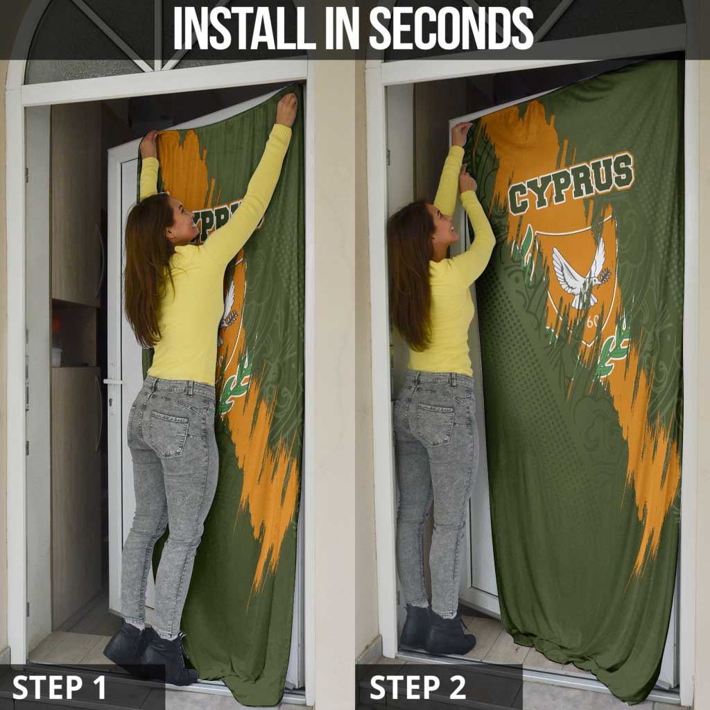 Cyprus Door Cover with Green Orange Brushstroke Design and National Emblem - Wonder Print Shop