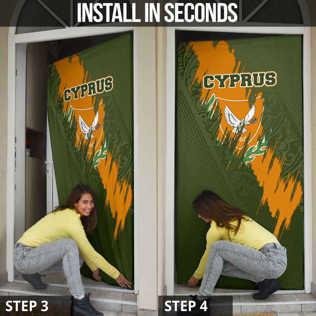 Cyprus Door Cover with Green Orange Brushstroke Design and National Emblem - Wonder Print Shop