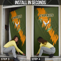 Cyprus Door Cover with Green Orange Brushstroke Design and National Emblem - Wonder Print Shop
