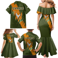Cyprus Family Matching Mermaid Dress and Hawaiian Shirt with Green Orange Brushstroke Design and National Emblem - Wonder Print Shop