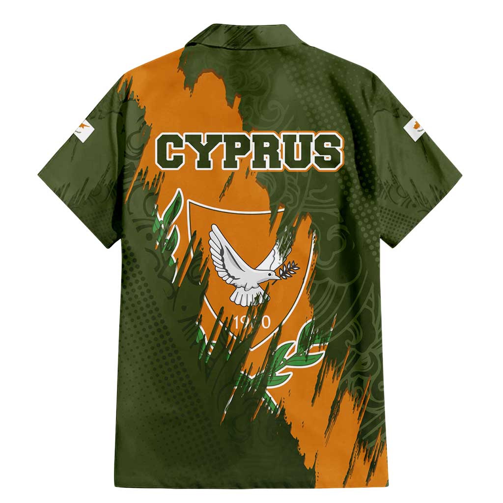 Cyprus Family Matching Mermaid Dress and Hawaiian Shirt with Green Orange Brushstroke Design and National Emblem - Wonder Print Shop