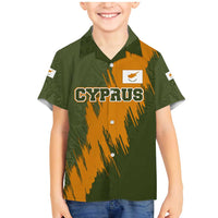 Cyprus Family Matching Mermaid Dress and Hawaiian Shirt with Green Orange Brushstroke Design and National Emblem - Wonder Print Shop