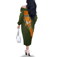 Cyprus Family Matching Off The Shoulder Long Sleeve Dress and Hawaiian Shirt with Green Orange Brushstroke Design and National Emblem - Wonder Print Shop