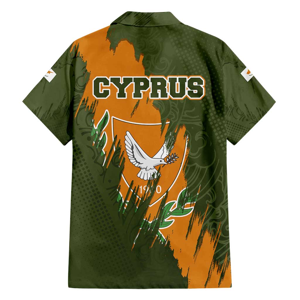 Cyprus Family Matching Off Shoulder Maxi Dress and Hawaiian Shirt with Green Orange Brushstroke Design and National Emblem - Wonder Print Shop