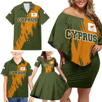 Cyprus Family Matching Off Shoulder Short Dress and Hawaiian Shirt with Green Orange Brushstroke Design and National Emblem - Wonder Print Shop