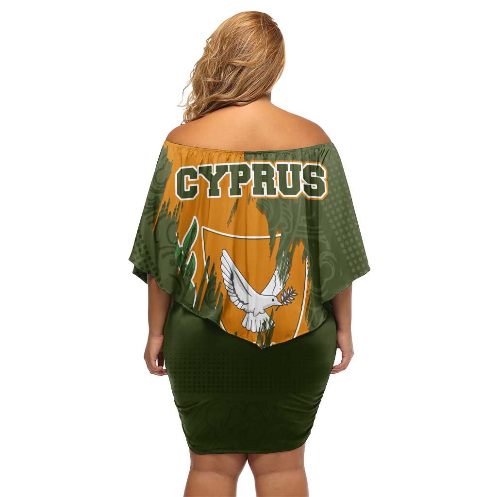 Cyprus Family Matching Off Shoulder Short Dress and Hawaiian Shirt with Green Orange Brushstroke Design and National Emblem - Wonder Print Shop