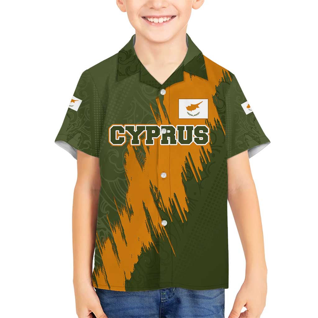 Cyprus Family Matching Puletasi and Hawaiian Shirt with Green Orange Brushstroke Design and National Emblem - Wonder Print Shop