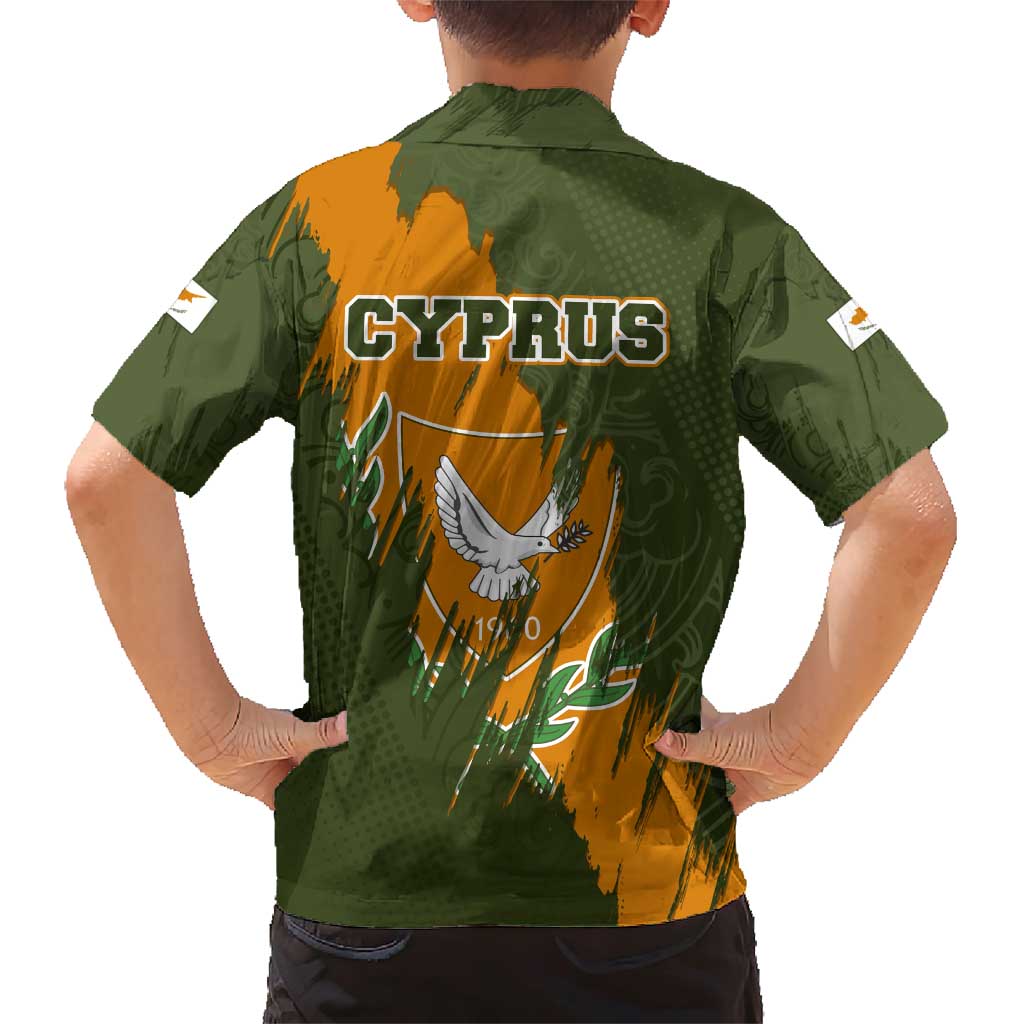 Cyprus Family Matching Short Sleeve Bodycon Dress and Hawaiian Shirt with Green Orange Brushstroke Design and National Emblem - Wonder Print Shop