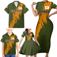 Cyprus Family Matching Short Sleeve Bodycon Dress and Hawaiian Shirt with Green Orange Brushstroke Design and National Emblem - Wonder Print Shop
