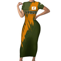 Cyprus Family Matching Short Sleeve Bodycon Dress and Hawaiian Shirt with Green Orange Brushstroke Design and National Emblem - Wonder Print Shop