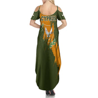 Cyprus Family Matching Summer Maxi Dress and Hawaiian Shirt with Green Orange Brushstroke Design and National Emblem - Wonder Print Shop