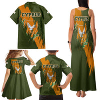 Cyprus Family Matching Tank Maxi Dress and Hawaiian Shirt with Green Orange Brushstroke Design and National Emblem - Wonder Print Shop