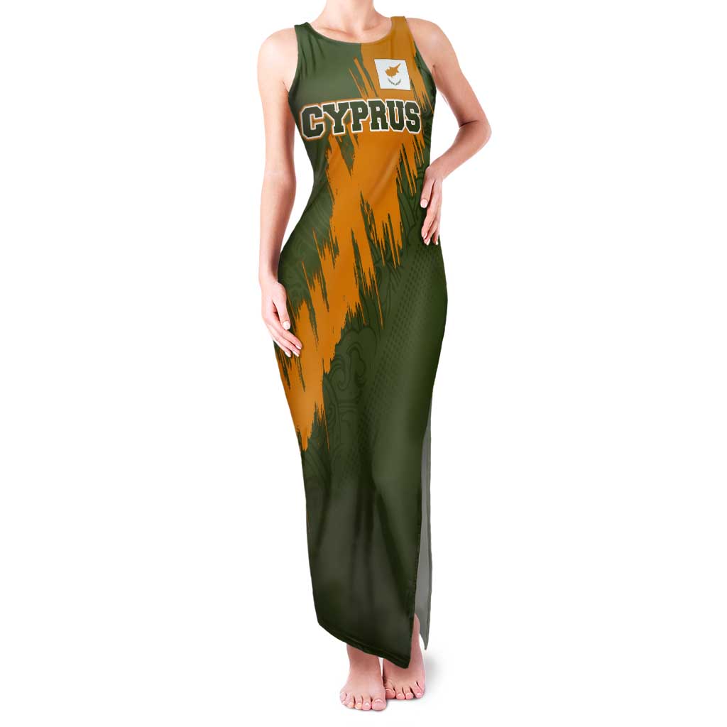 Cyprus Family Matching Tank Maxi Dress and Hawaiian Shirt with Green Orange Brushstroke Design and National Emblem - Wonder Print Shop