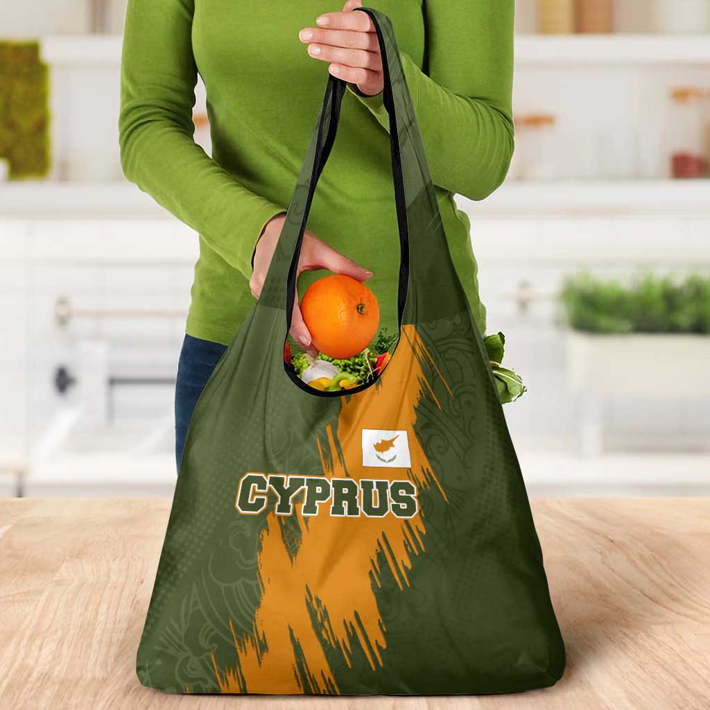 Cyprus Grocery Bag with Green Orange Brushstroke Design and National Emblem - Wonder Print Shop