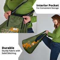 Cyprus Grocery Bag with Green Orange Brushstroke Design and National Emblem - Wonder Print Shop