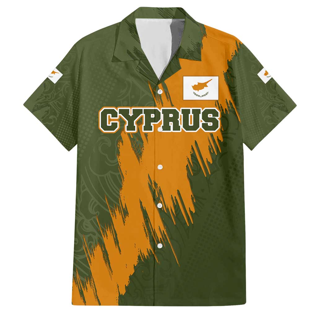 Cyprus Hawaiian Shirt with Green Orange Brushstroke Design and National Emblem - Wonder Print Shop