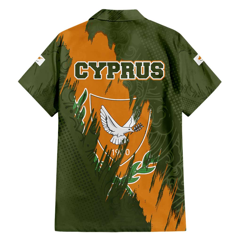 Cyprus Hawaiian Shirt with Green Orange Brushstroke Design and National Emblem - Wonder Print Shop