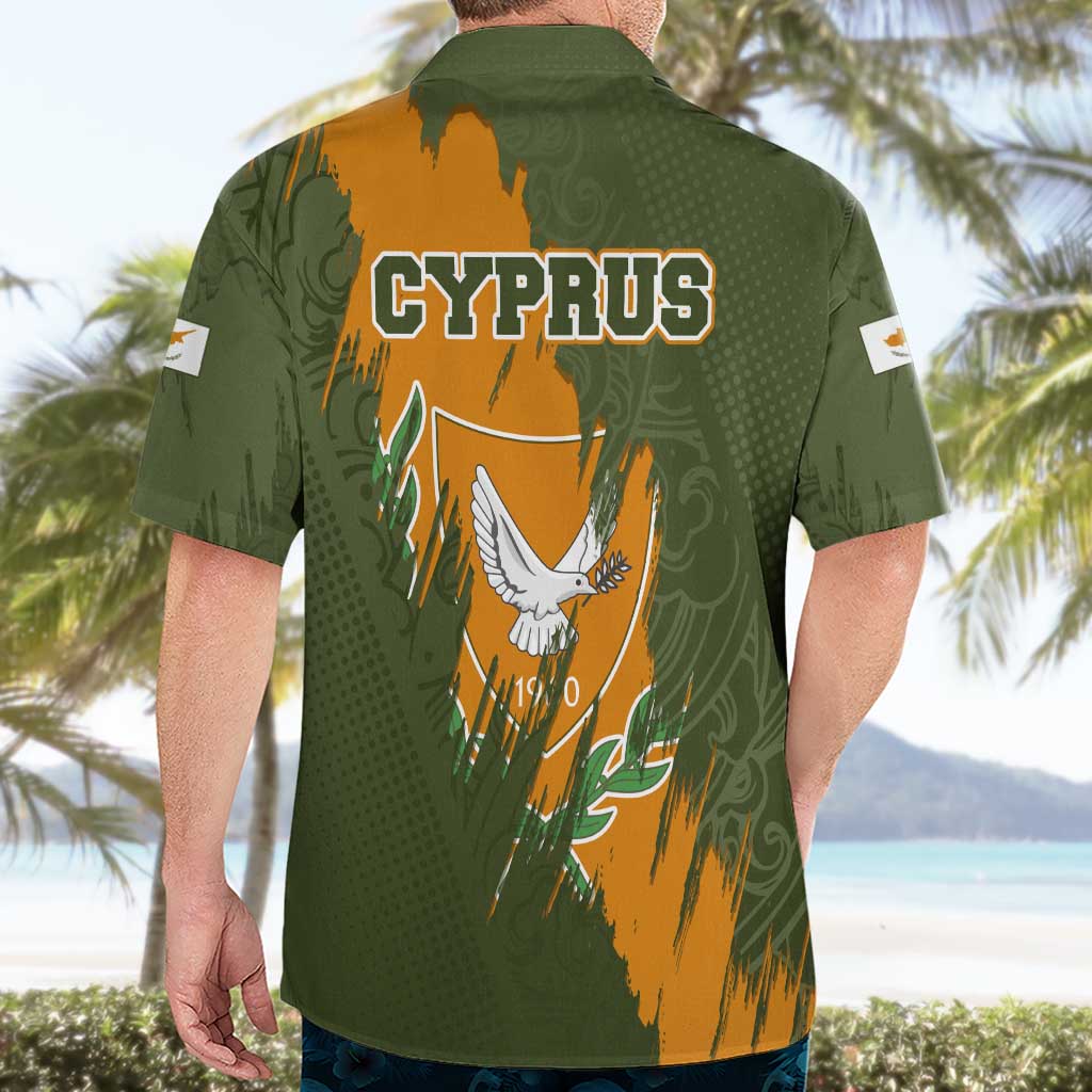 Cyprus Hawaiian Shirt with Green Orange Brushstroke Design and National Emblem - Wonder Print Shop