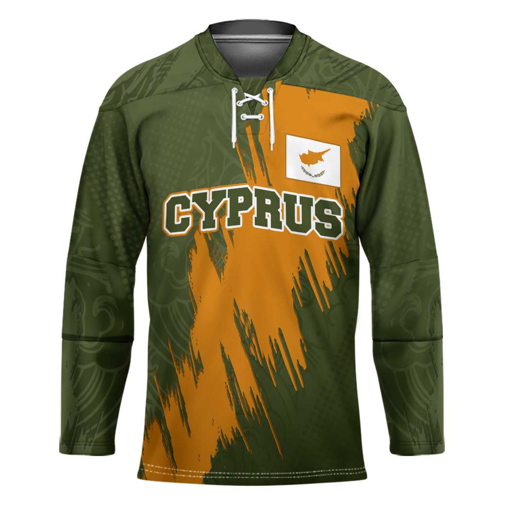 Cyprus Hockey Jersey with Green Orange Brushstroke Design and National Emblem - Wonder Print Shop