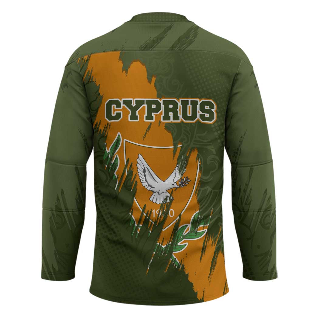 Cyprus Hockey Jersey with Green Orange Brushstroke Design and National Emblem - Wonder Print Shop