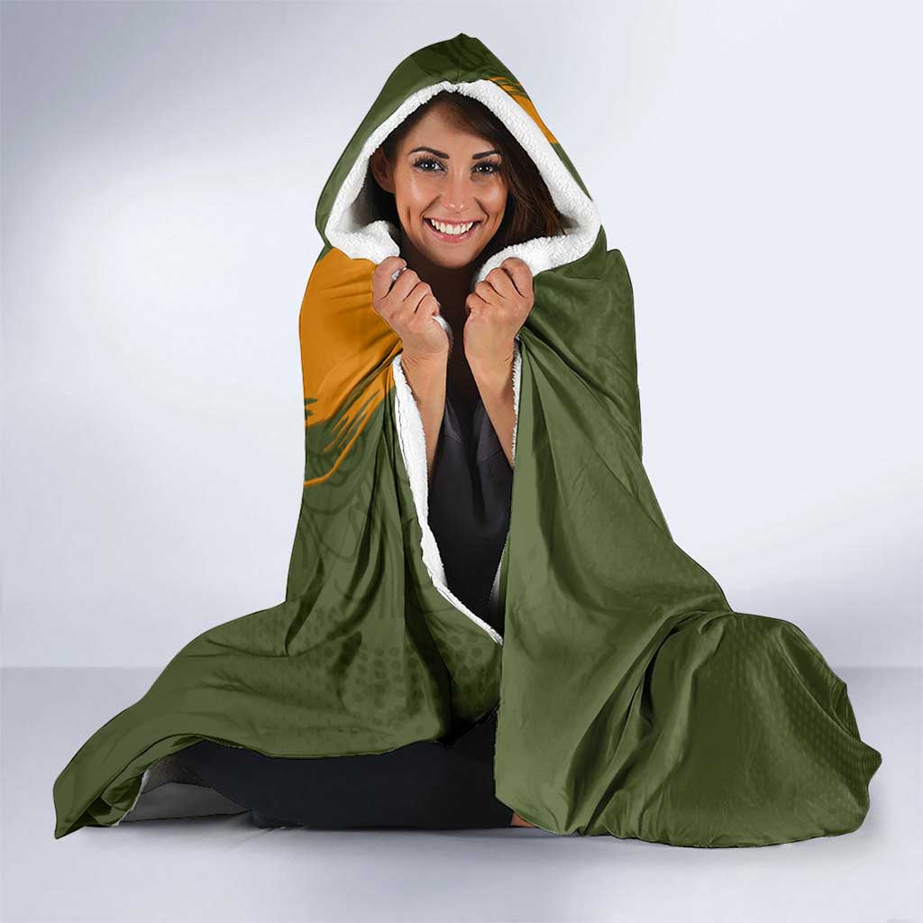 Cyprus Hooded Blanket with Green Orange Brushstroke Design and National Emblem - Wonder Print Shop