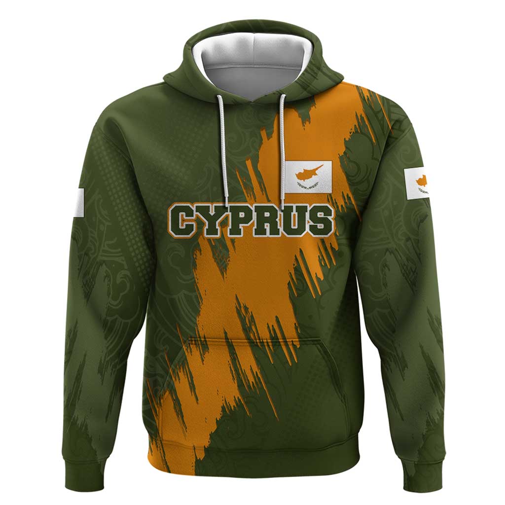 Cyprus Hoodie with Green Orange Brushstroke Design and National Emblem - Wonder Print Shop