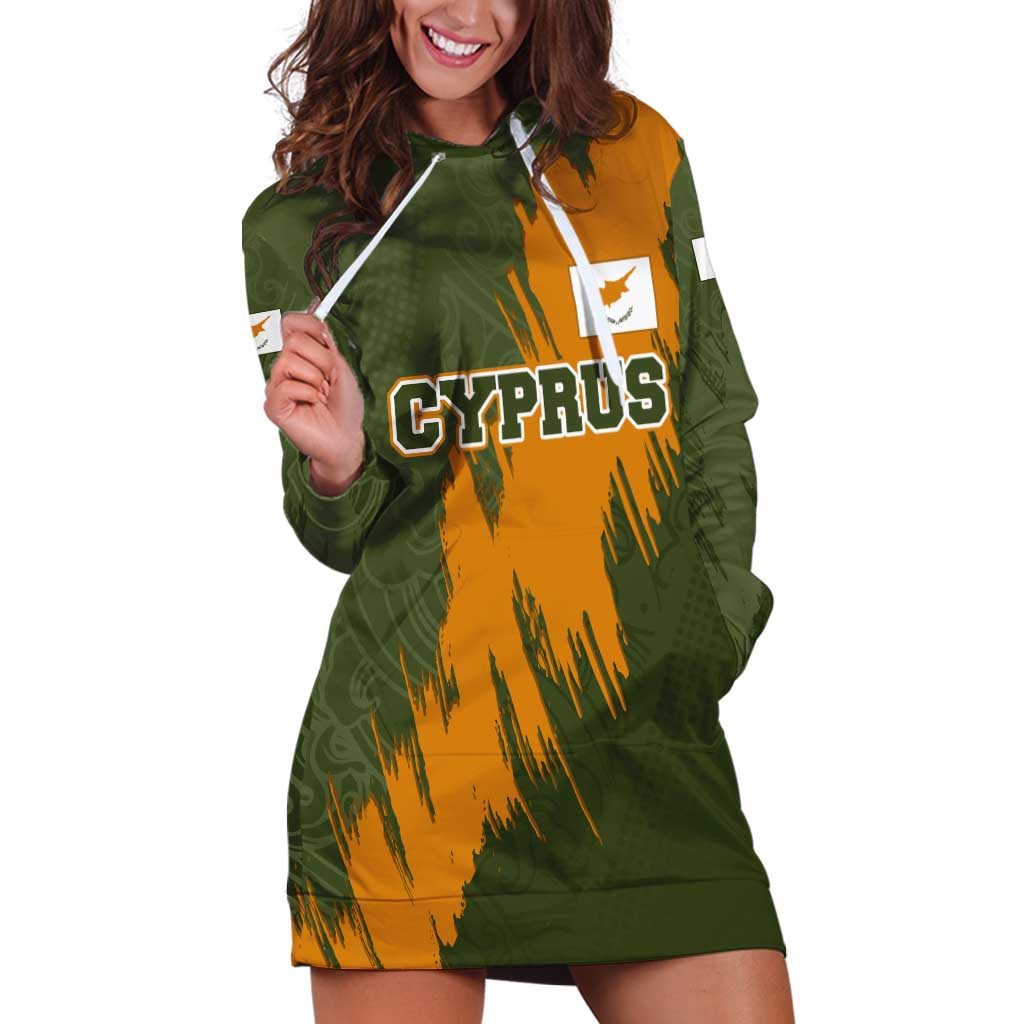 Cyprus Hoodie Dress with Green Orange Brushstroke Design and National Emblem - Wonder Print Shop