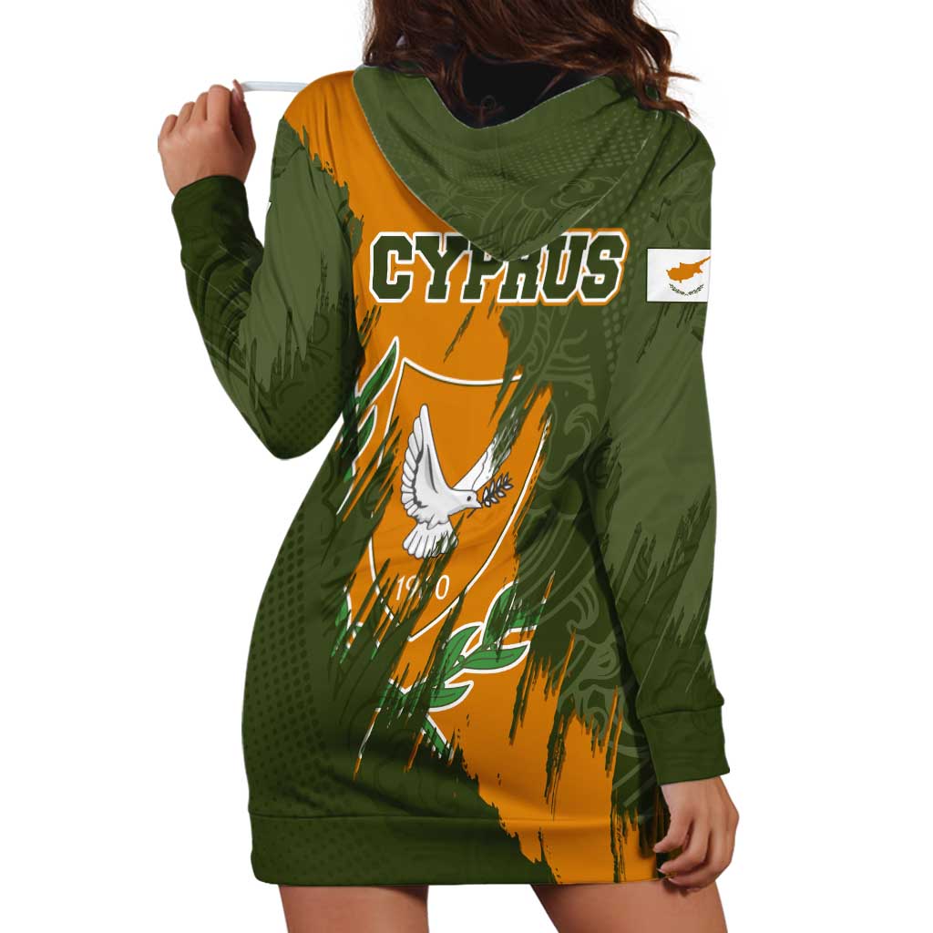 Cyprus Hoodie Dress with Green Orange Brushstroke Design and National Emblem - Wonder Print Shop