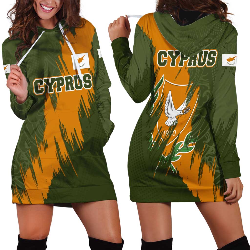 Cyprus Hoodie Dress with Green Orange Brushstroke Design and National Emblem - Wonder Print Shop