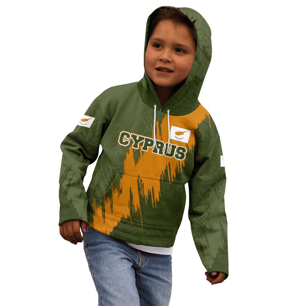 Cyprus Kid Hoodie with Green Orange Brushstroke Design and National Emblem - Wonder Print Shop
