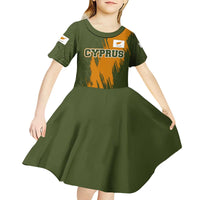 Cyprus Kid Short Sleeve Dress with Green Orange Brushstroke Design and National Emblem - Wonder Print Shop