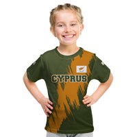 Cyprus Kid T Shirt with Green Orange Brushstroke Design and National Emblem - Wonder Print Shop
