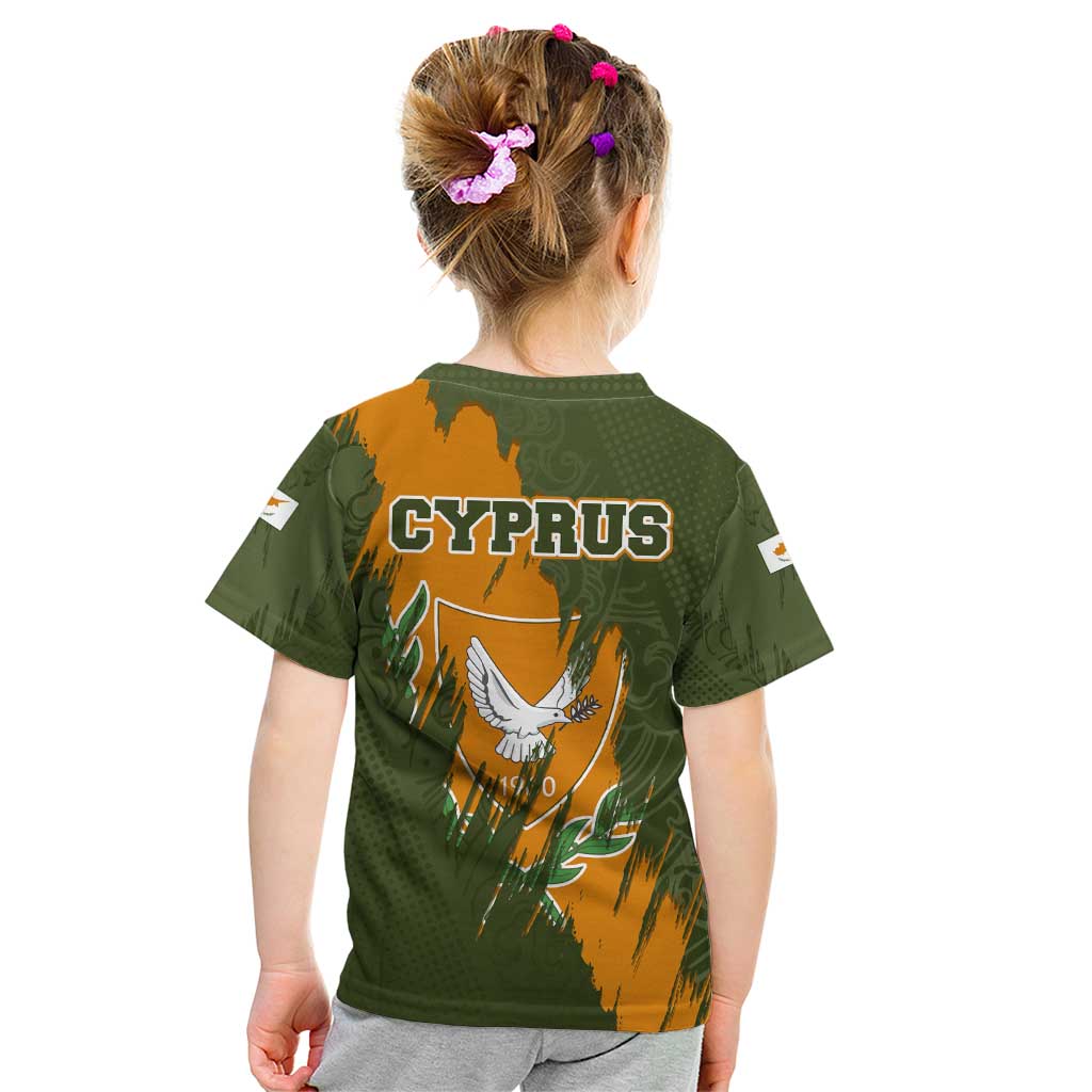 Cyprus Kid T Shirt with Green Orange Brushstroke Design and National Emblem - Wonder Print Shop