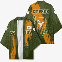 Cyprus Kimono with Green Orange Brushstroke Design and National Emblem - Wonder Print Shop