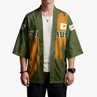 Cyprus Kimono with Green Orange Brushstroke Design and National Emblem - Wonder Print Shop
