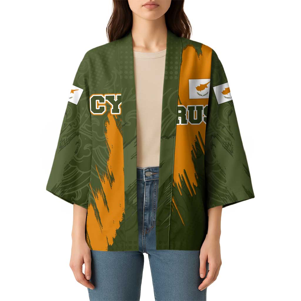 Cyprus Kimono with Green Orange Brushstroke Design and National Emblem - Wonder Print Shop