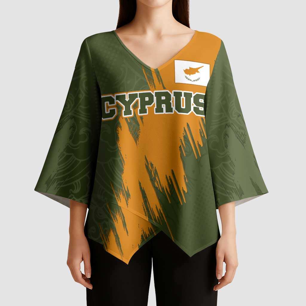 Cyprus Kimono Sleeve Blouse with Green Orange Brushstroke Design and National Emblem - Wonder Print Shop