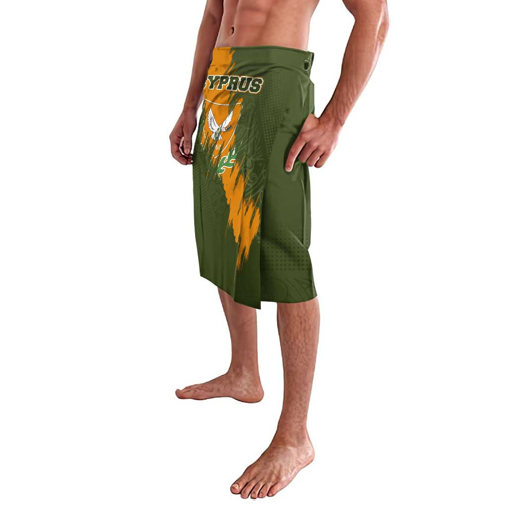 Cyprus Lavalava with Green Orange Brushstroke Design and National Emblem - Wonder Print Shop
